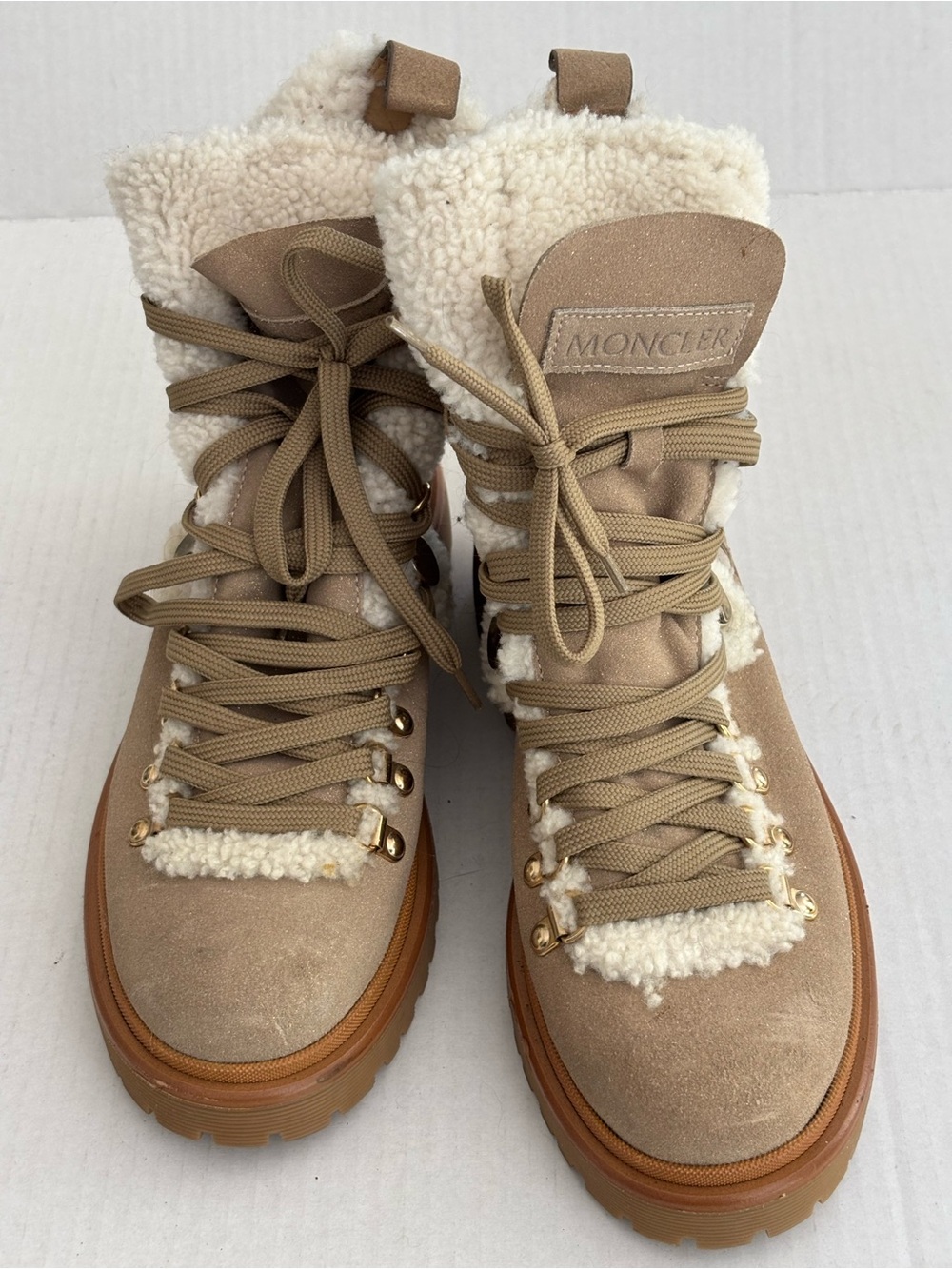 MONCLER Berenice Beige Suede Shearling Hiking Boots - READ FLAWED size 37